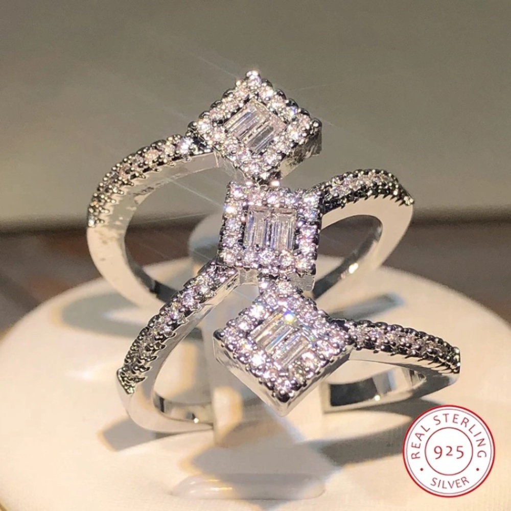 925 silver stamped size 7 geometric bridal ring - Picture 5 of 12